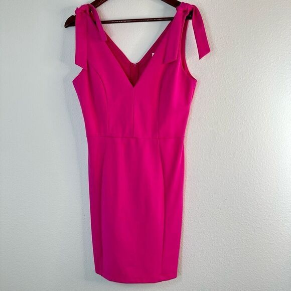 Emerald Sundae Hot Pink Tie Sleeve Mini Dress Womens Large Feminine BarbieCore - Picture 1 of 8